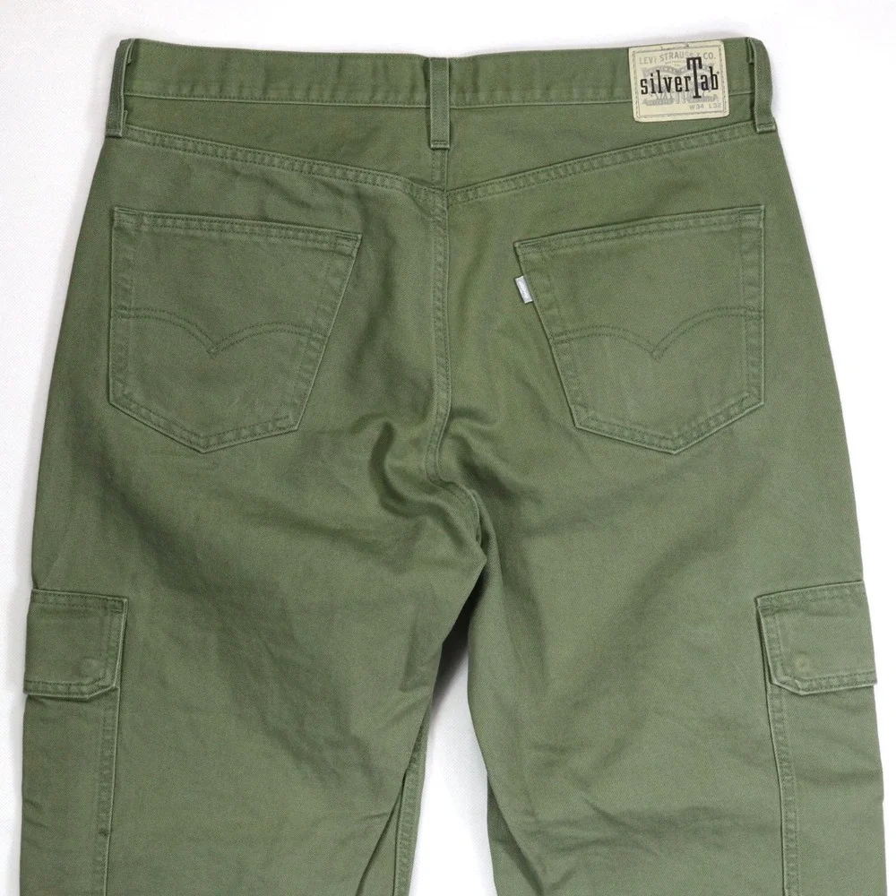 Levi's SilverTab Cargo Pants Mens 34x32 Olive Green Loose Fit Baggy Utility Y2K